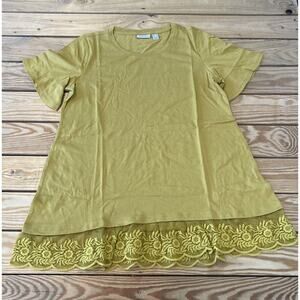 NEW LOGO by Lori GoldsteinLace Hem Cotton Modal Top Size Small Women’s Mustard